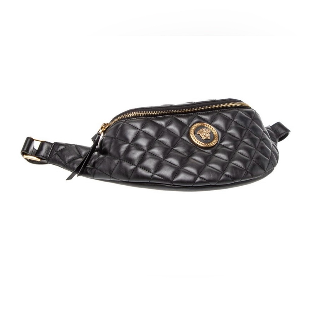 Versace Black Quilted Crossbody Bag with Gold Accents